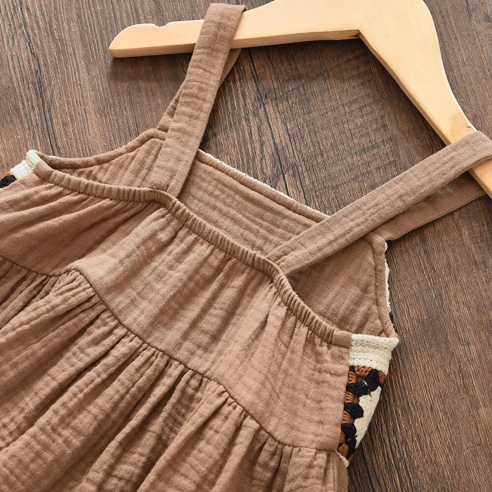 Girls Summer Brown Boho Printed Camisole Top & Beige Trousers Set (Age 3-7 YRS)