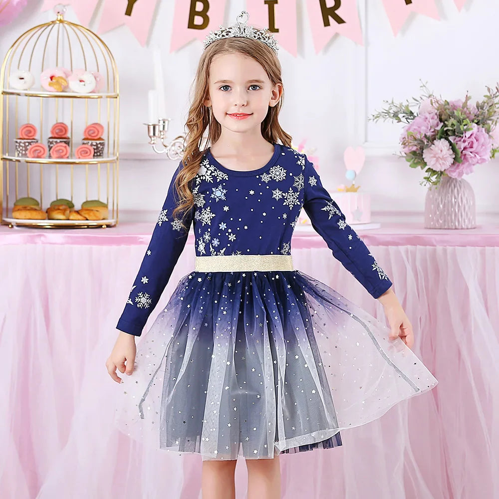 Girls Navy Snowflake Tulle Dress (Age 3-12YRS)