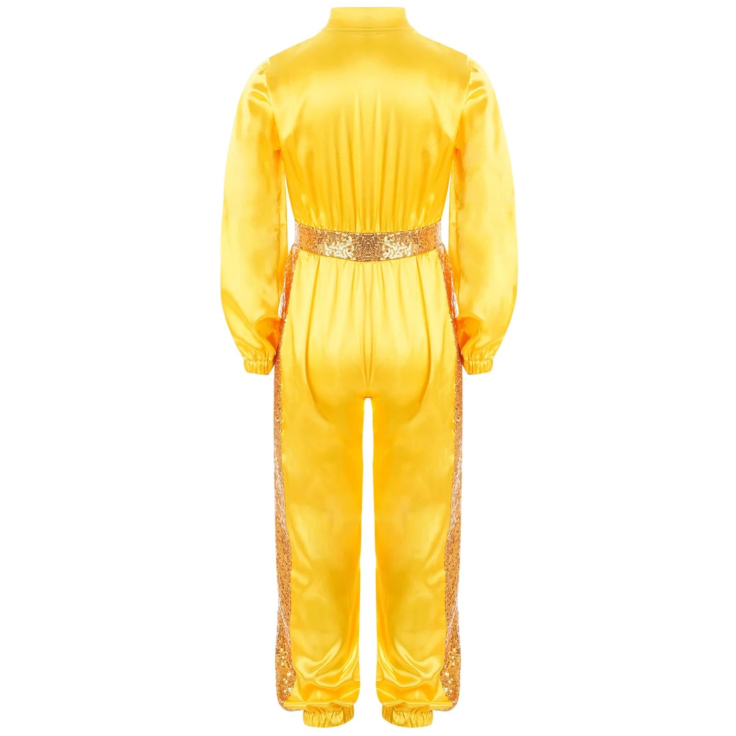 Girls Sequin Satin m Long Sleeve Zipper Jumpsuit (Age 6-16 YRS)