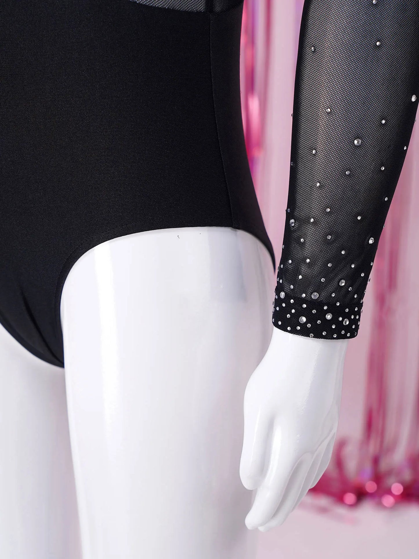 Girls Dance Performance Costume Long Sleeve Rhinestone Leotard (Age 6-16 YRS)