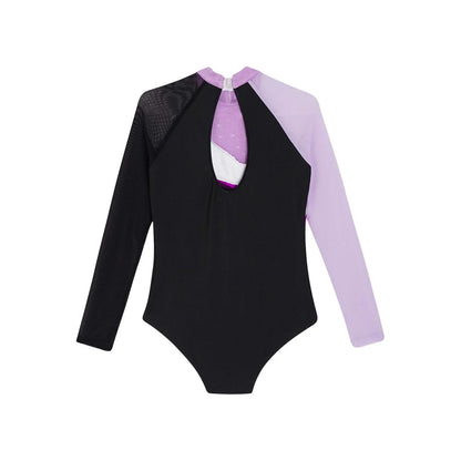 Girls Ballet Dance Leotard Gymnastics  Rhinestones Sheer Mesh Long Sleeve (Age 4-16 YRS)