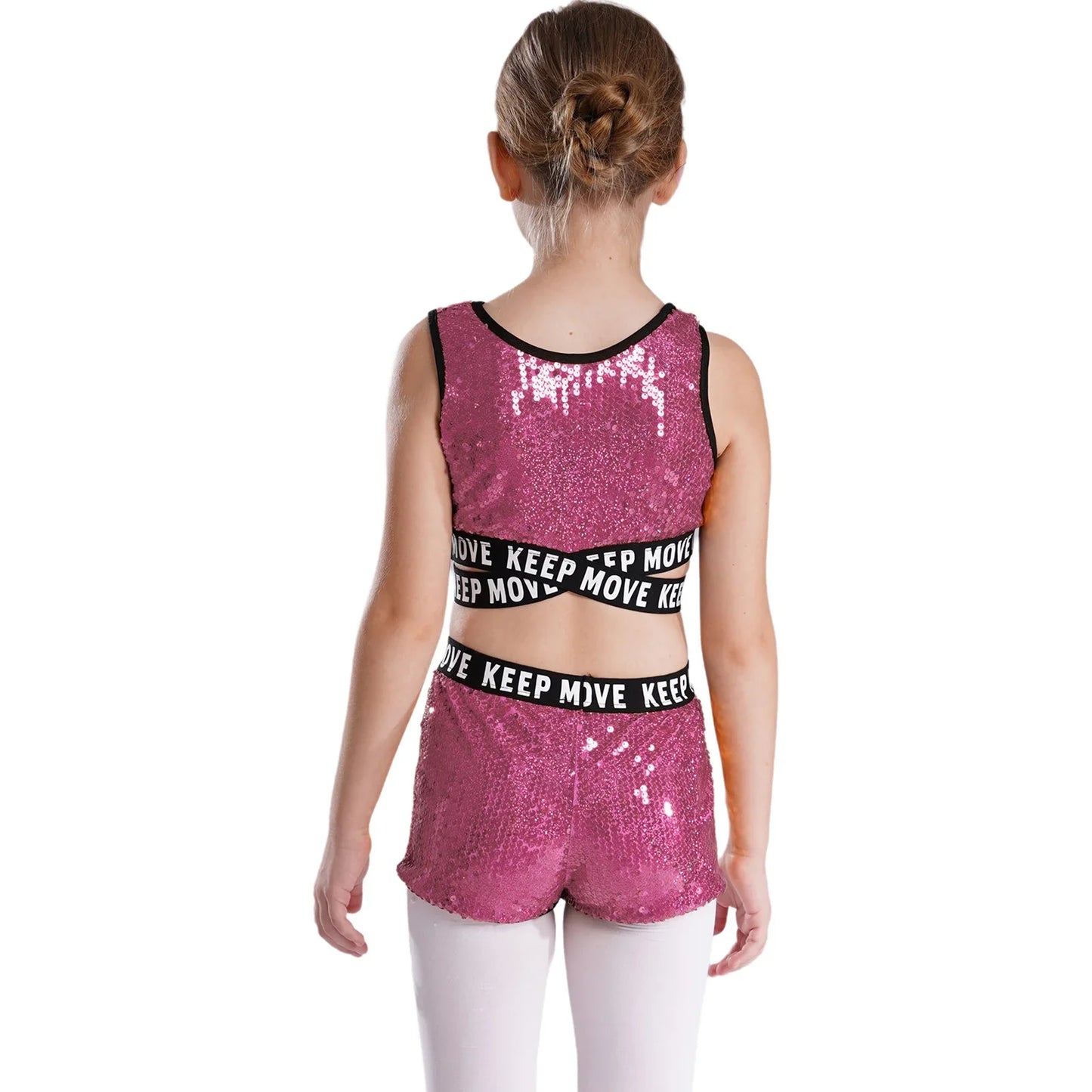 Girls Sequin Dance Top & Shorts Set (Age 4-16YRS)