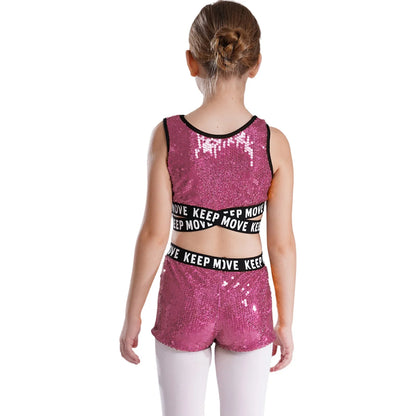 Girls Sequin Dance Top & Shorts Set (Age 4-16YRS)