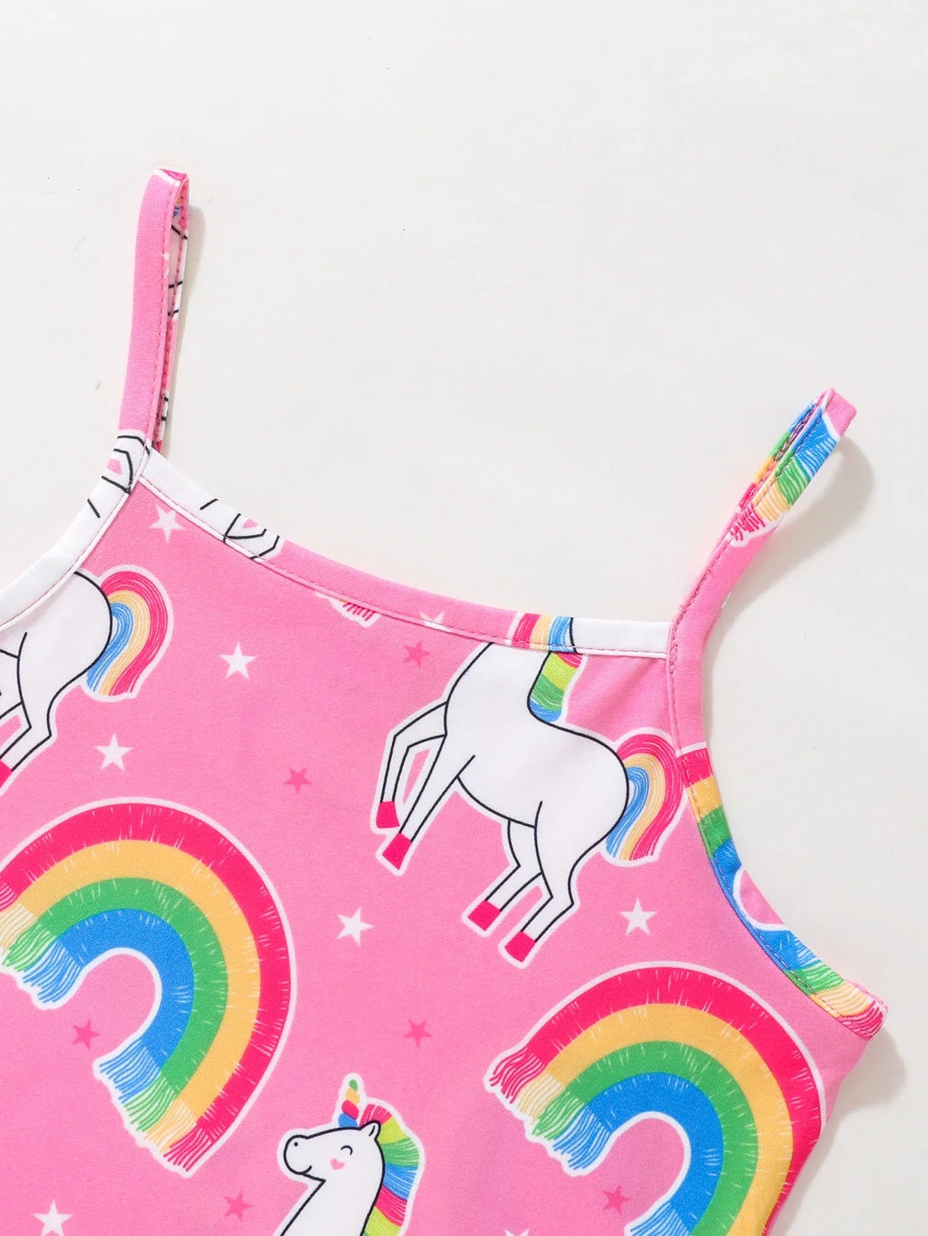 Girls Pink Rainbow & Unicorn Print Summer Dress (Age 3-7 YRS)