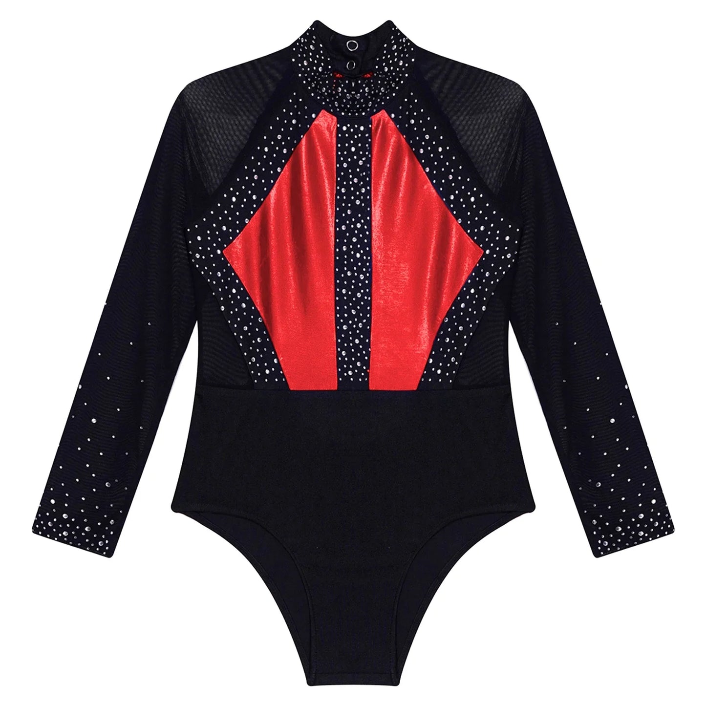 Girls Dance Performance Costume Long Sleeve Rhinestone Leotard (Age 6-16 YRS)