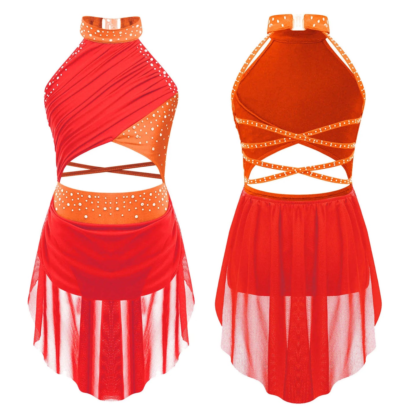 Girls Dance Rhinestone Dress Costume (Age 6-16YRS)
