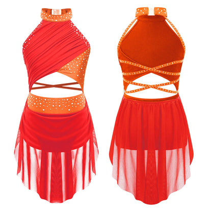 Girls Dance Rhinestone Dress Costume (Age 6-16YRS)