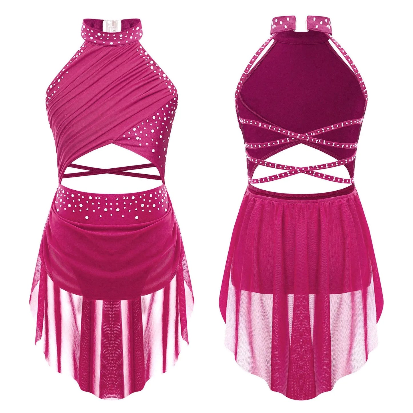 Girls Dance Rhinestone Dress Costume (Age 6-16YRS)