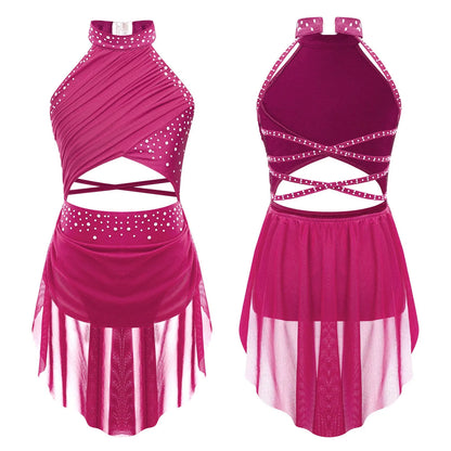 Girls Dance Rhinestone Dress Costume (Age 6-16YRS)