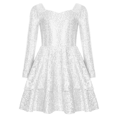 Girls Sequin Long Sleeve Double Layer Hemline Dress (Age 6-14 YRS)