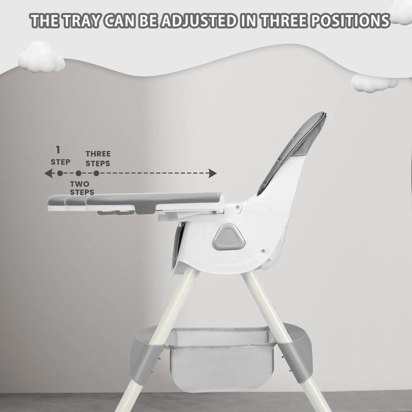 Foldable Baby High Chair 6 Months Plus, with Large Antislip Pad & ToyRack, Easy to Clean Feeding