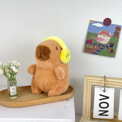 Plush Cute Capybara Stuffed Toy Hoodie with Wings - 12cm Yellow-Headphone