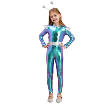 Girls Alien Robot Costume Jumpsuit (Age 6-16 YRS)