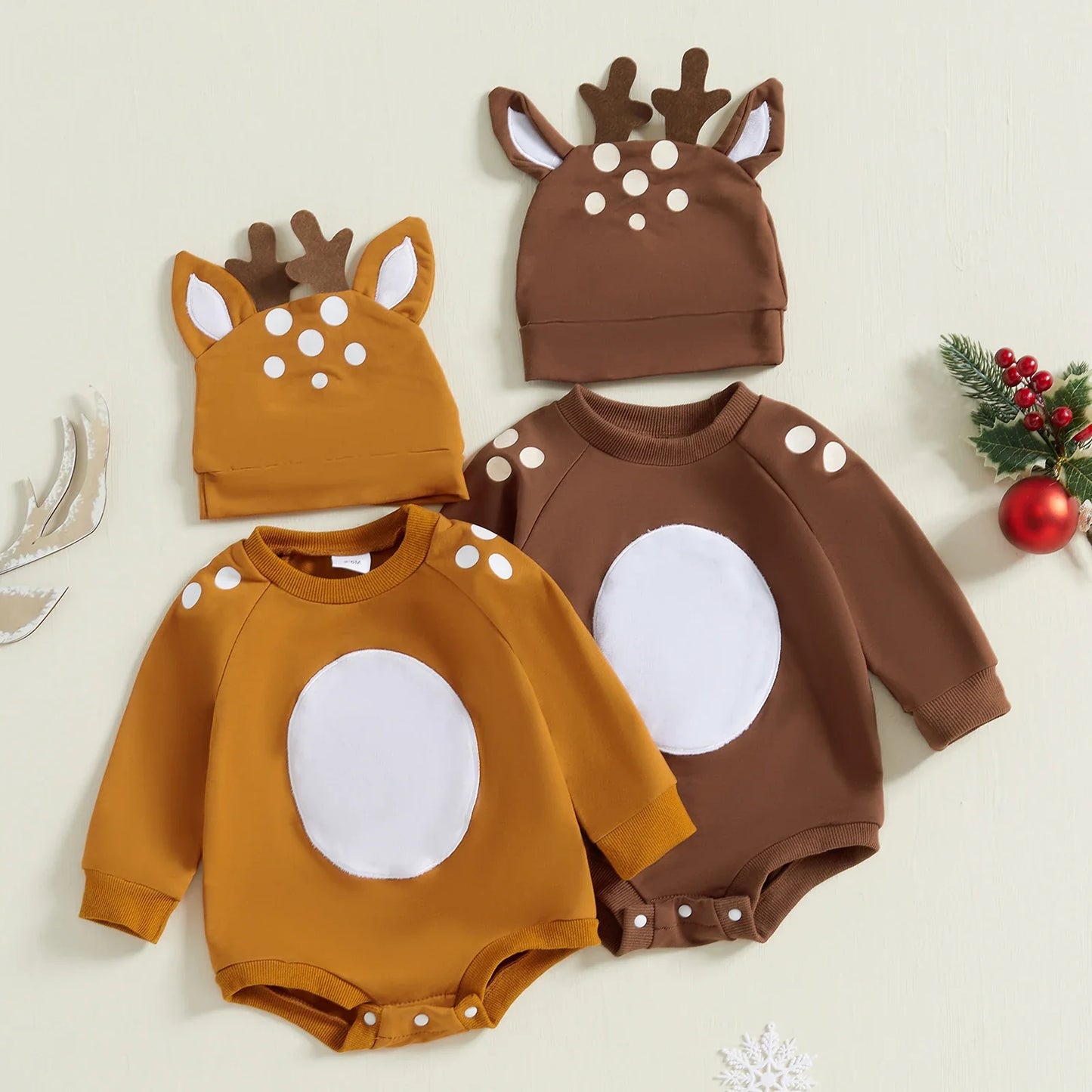 Baby Girls/Boys Reindeer Christmas Romper & Hat (Age Newborn-18M)