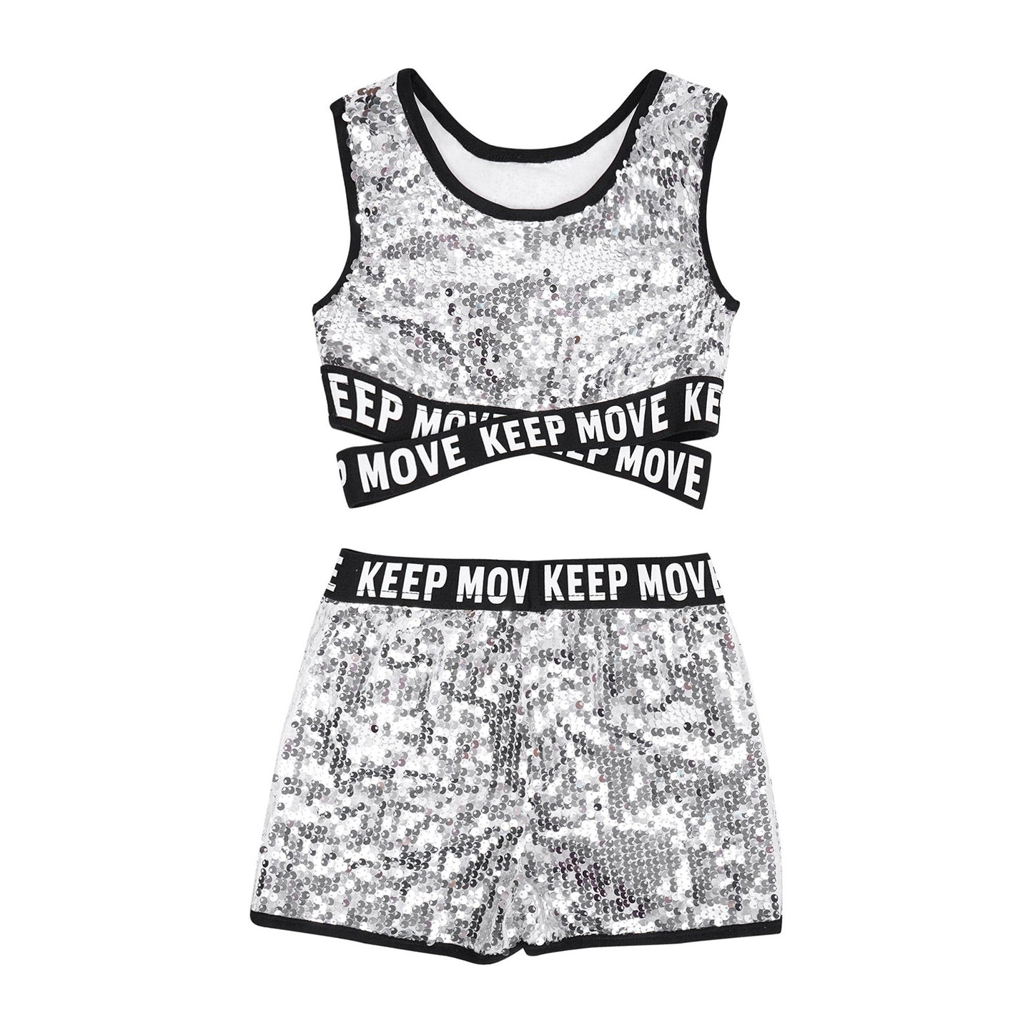 Girls Sequin Dance Top & Shorts Set (Age 4-16YRS)