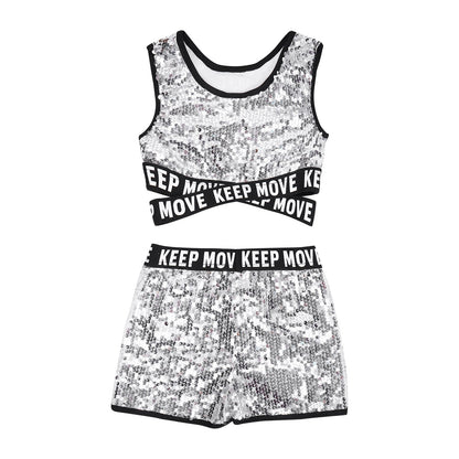 Girls Sequin Dance Top & Shorts Set (Age 4-16YRS)