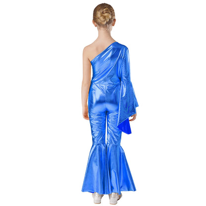 Girls Dance Metallic One Shoulder Bell-Bottom Jumpsuit (Age 6-16YRS)