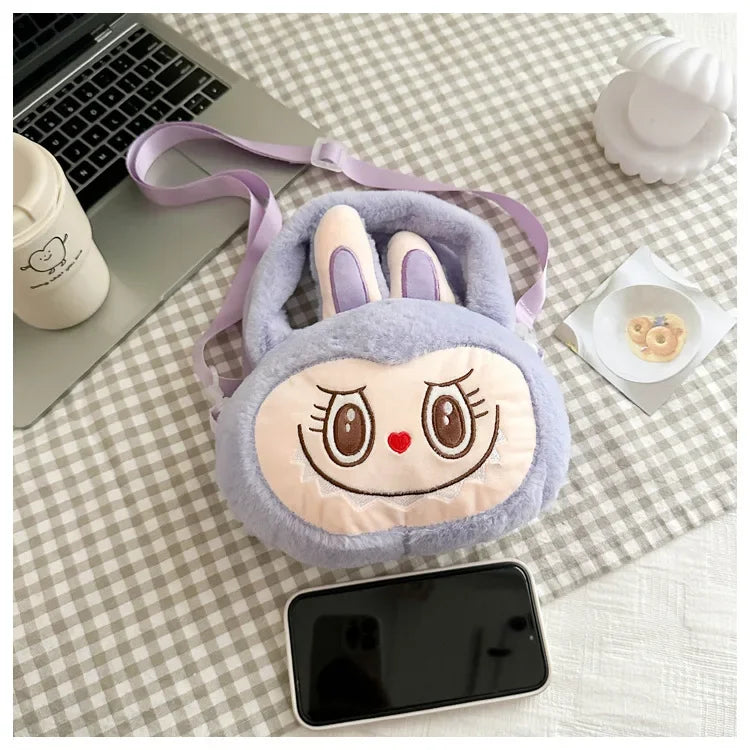 Labubu Plush Crossbody Bag | Soft Kawaii Shoulder Bag with Zipper