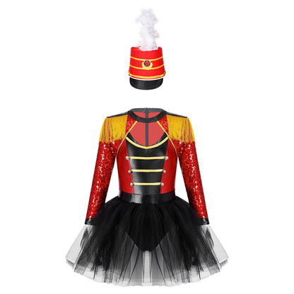 Girls Circus Ringmaster Magician Sequin Leotard Tutu Dress Costume (Age 6-16 YRS)