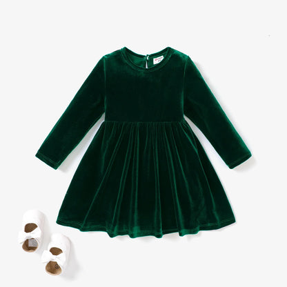 Girls Velvet Long Sleeve Dress (Age 24M-6YRS)