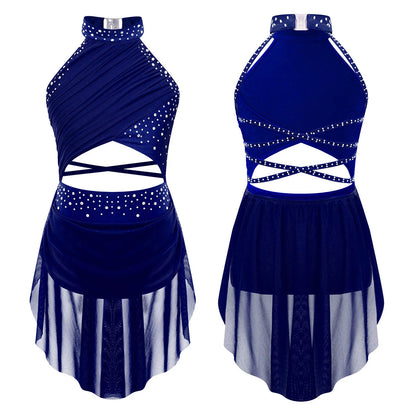 Girls Dance Rhinestone Dress Costume (Age 6-16YRS)