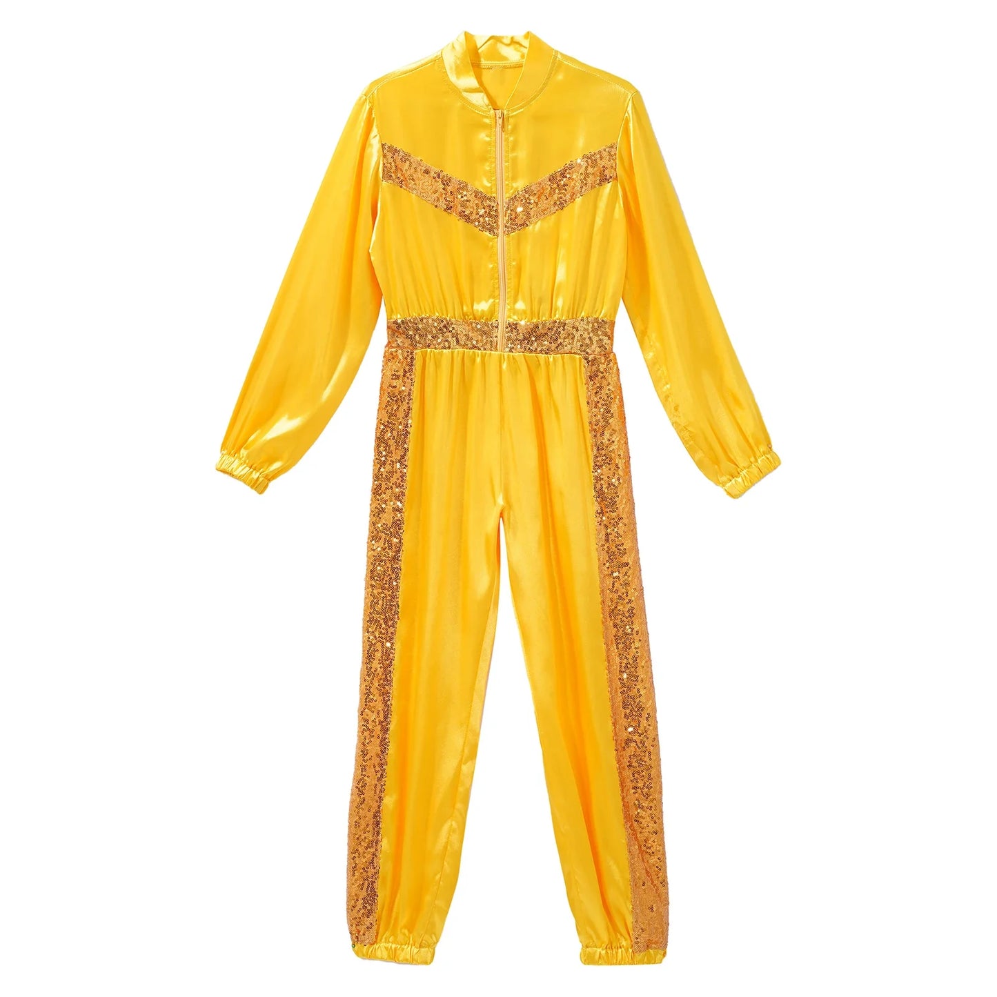 Girls Sequin Satin m Long Sleeve Zipper Jumpsuit (Age 6-16 YRS)
