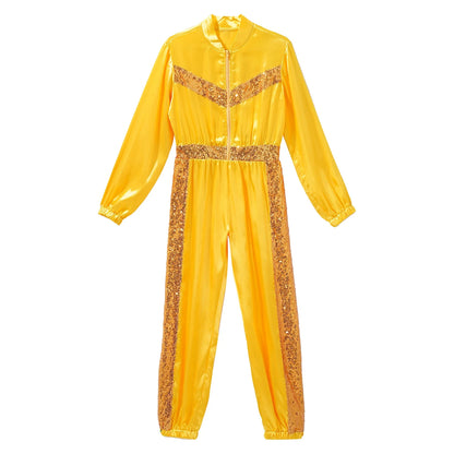 Girls Sequin Satin m Long Sleeve Zipper Jumpsuit (Age 6-16 YRS)