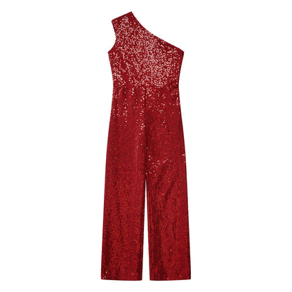 Girls Sequin One Shoulder Jumpsuit (Age 6-16YRS)
