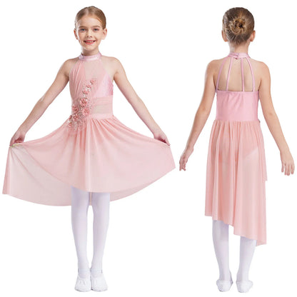 Girls Dance Sleeveless Rhinestones Applique Dress (Age 6-14 YRS)