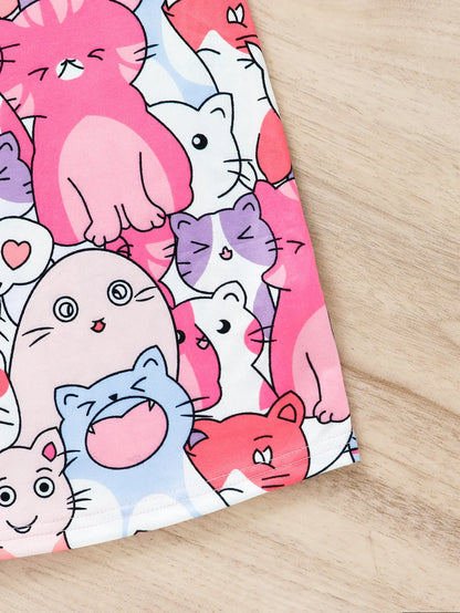 Girls Cat Print Dress (Age 3-7 YRS)