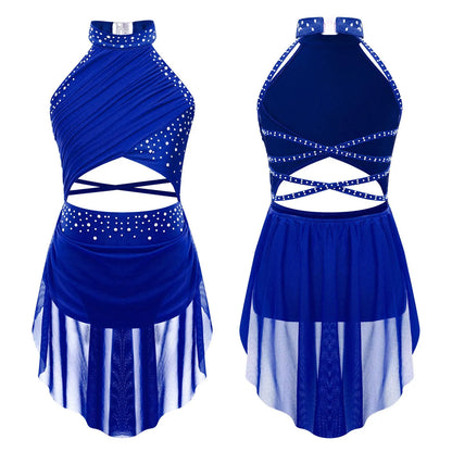 Girls Dance Rhinestone Dress Costume (Age 6-16YRS)