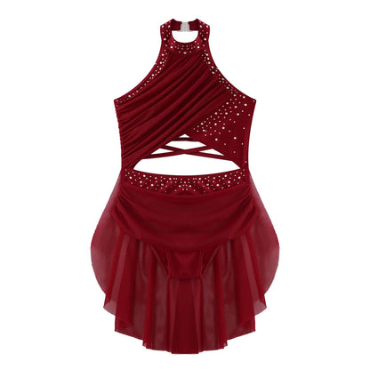 Girls Dance Rhinestone Dress Costume (Age 6-16YRS)