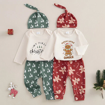 Baby 1st Christmas Bodysuit Trousers & Hat (Age Newborn-18M)