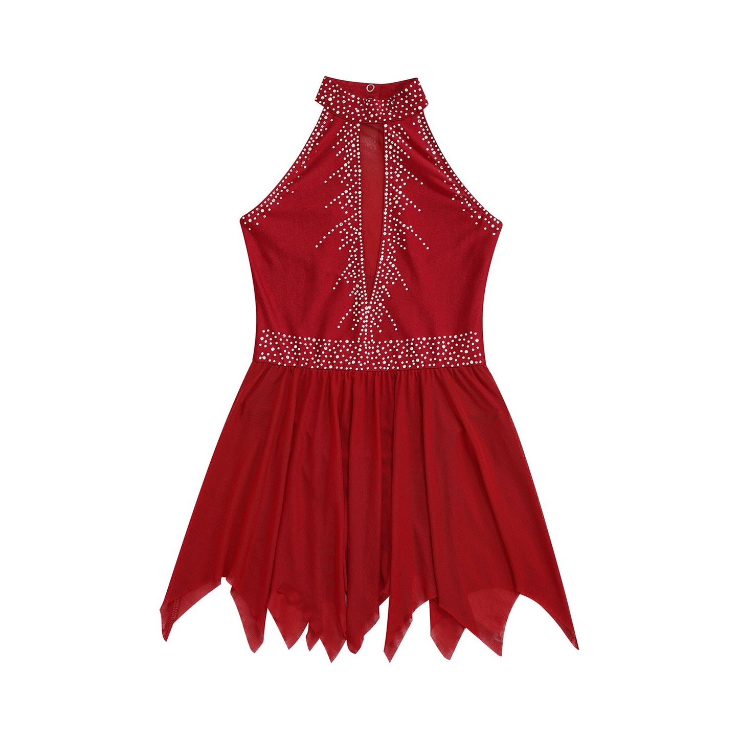 Girls Figure Skating Sleeveless Shiny Rhinestone Leotard Dress (Age 6-16 YRS)