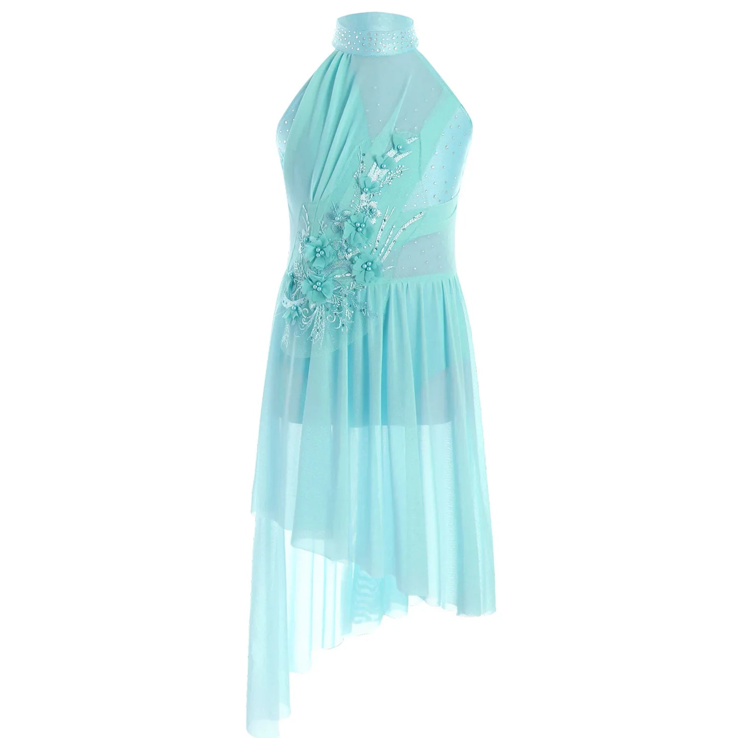 Girls Dance Sleeveless Rhinestones Applique Dress (Age 6-14 YRS)