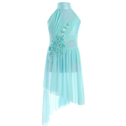 Girls Dance Sleeveless Rhinestones Applique Dress (Age 6-14 YRS)