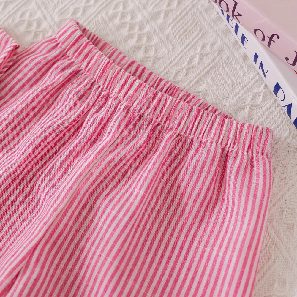 Girls' Pink Stripe Sleeveless Vest Top & Trousers Set (Age 3-7 YRS)