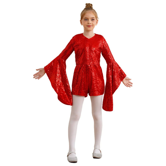 Girls Sequin Flare Sleeve Playsuit (6-16 YRS)