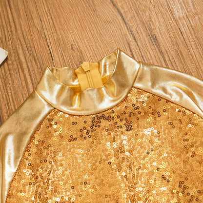 Girls Dance Metallic Long Sleeve Sequin Crop Top & Skirt (Age 6-14YRS)