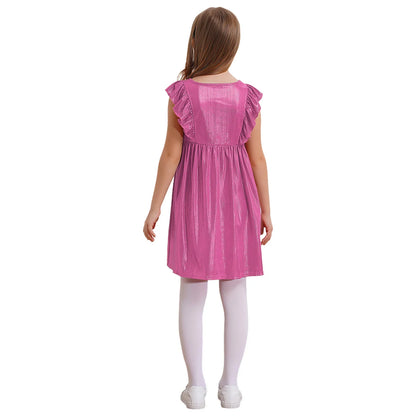 Girls Metallic Sleeveless Ruffles A-Line Dress (Age 24M-10YRS)