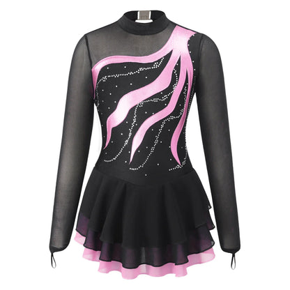 Girls Rhinestone Figure Skating Leotard Dress (Age 6-16 YRS)