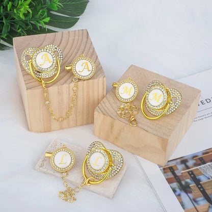 Baby Gold Luxury Zircon Rhinestone Pacifier Dummy Clip