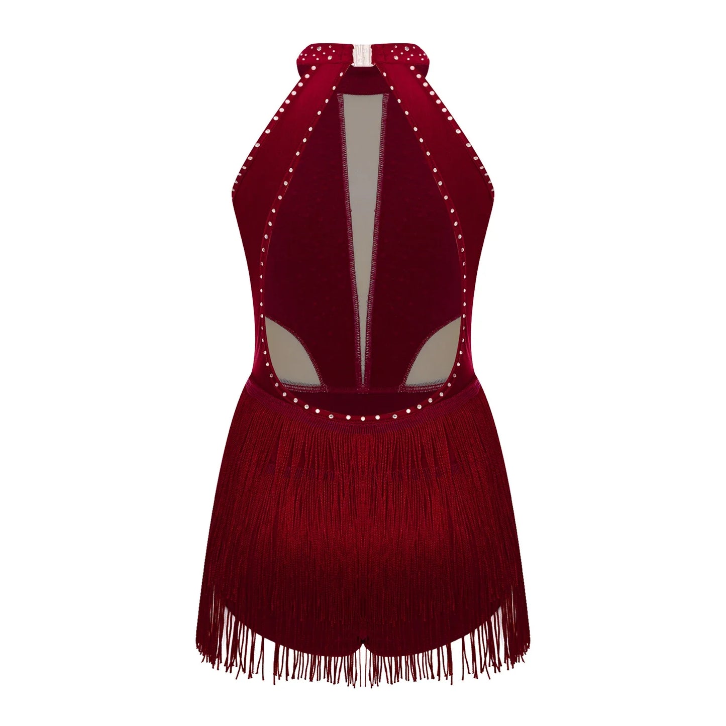 Girls Dance Costume Sleeveless Rhinestone Tassel Leotard (Age 6-16 YRS)