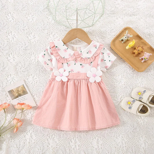 Baby Girls Summer Cotton Flower Dress (Age 6M-24M) Pink