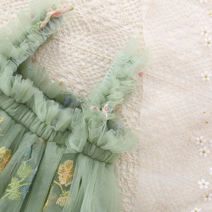 Girls Green Mesh Tulle Dress (Age 6M-5 YRS)
