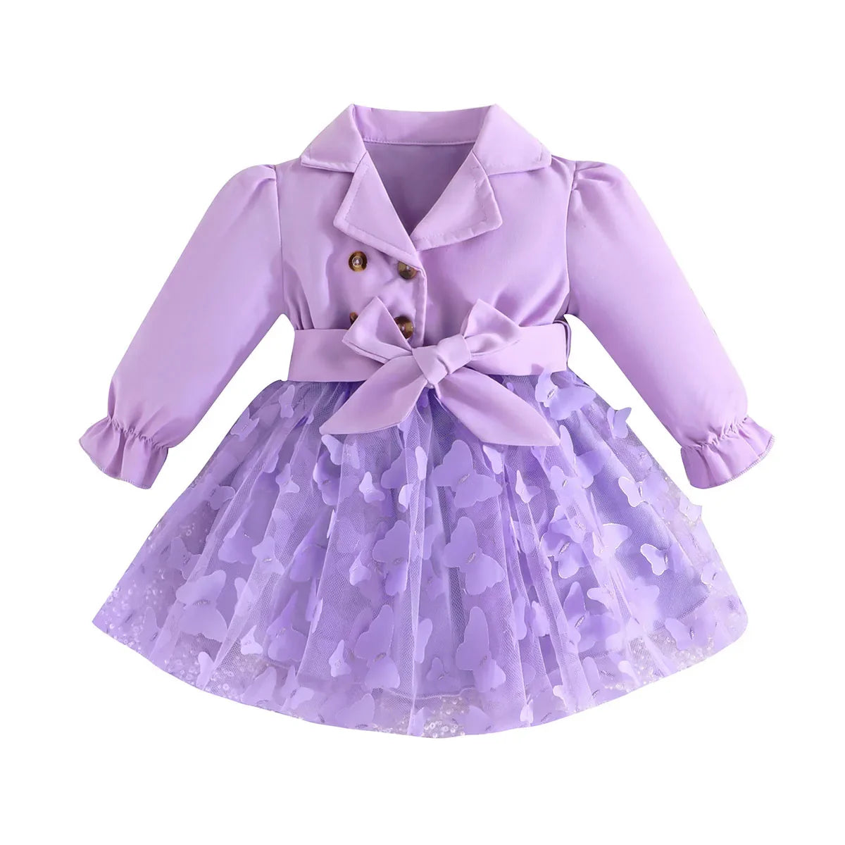 Baby Girls Long Sleeve Butterfly Embroidered Mesh Dress (Age 3M-24M)