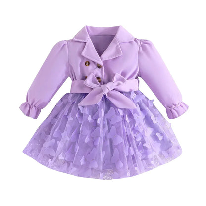 Baby Girls Long Sleeve Butterfly Embroidered Mesh Dress (Age 3M-24M)