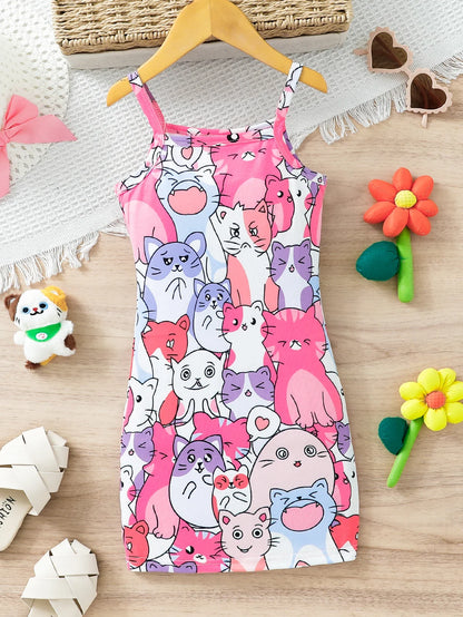 Girls Cat Print Dress (Age 3-7 YRS)
