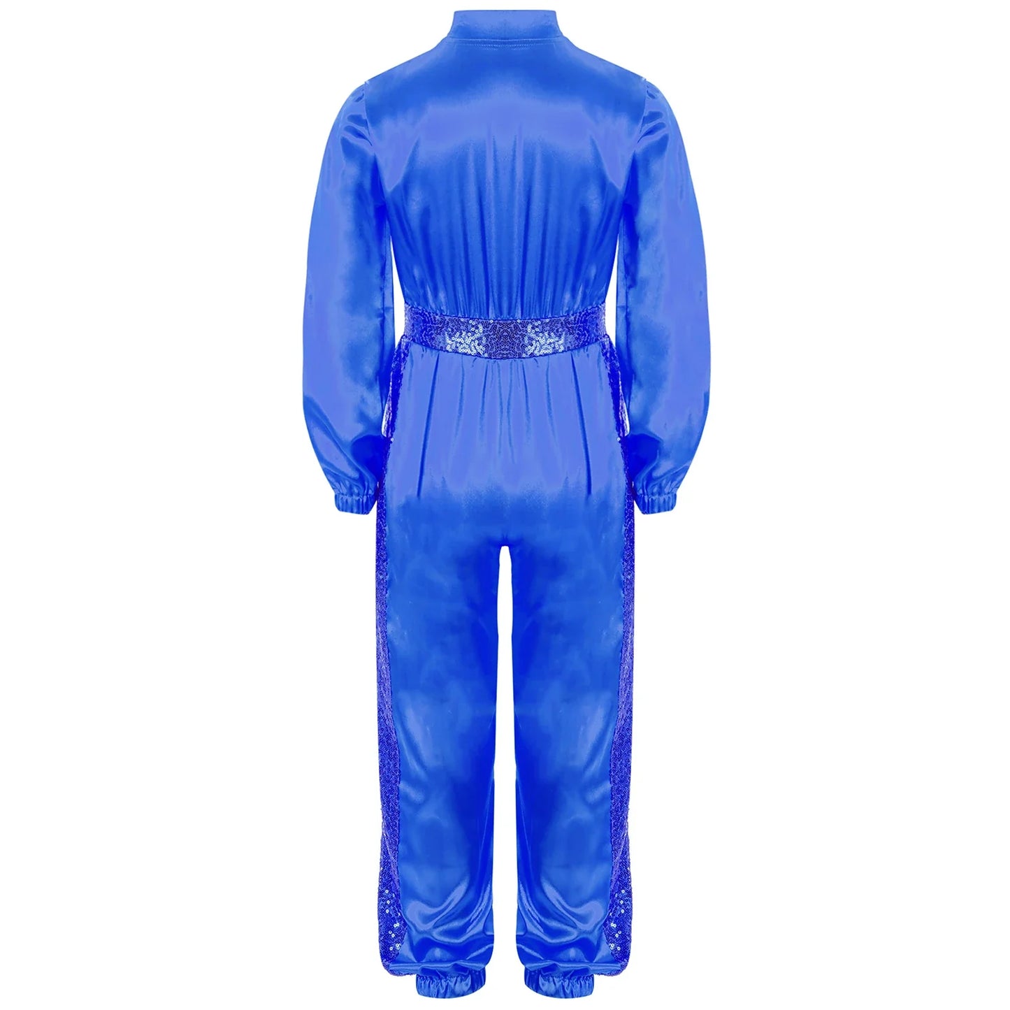 Girls Sequin Satin m Long Sleeve Zipper Jumpsuit (Age 6-16 YRS)