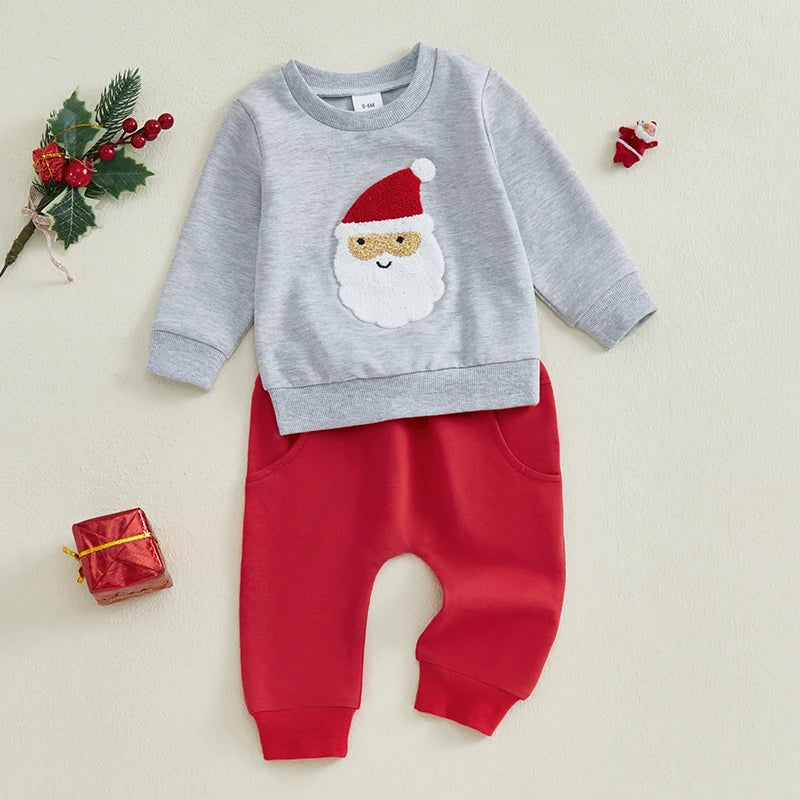Baby Boys Santa Sweatshirt & Sweatpants Christmas Outfit (Age Newborn-24M)
